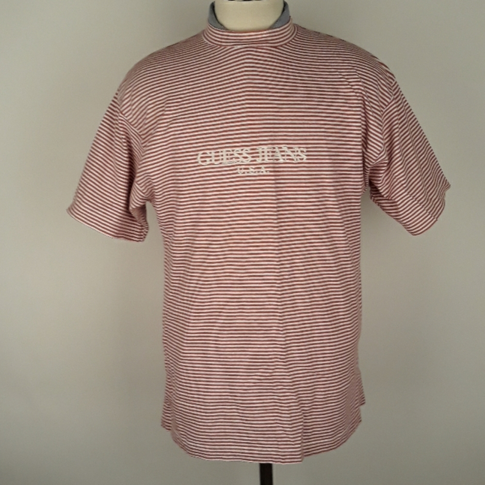 GUESS Vintage Rare Red Striped Shirt Asap Rocky Mens Medium Short Sleeve T Shirt - Picture 1 of 8